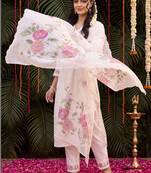 Women Floral Embroidered Regular Thread Work Kurta with Trousers & With Dupatta