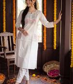 Women Floral Embroidered Regular Thread Work Pure Cotton Kurta with Trousers