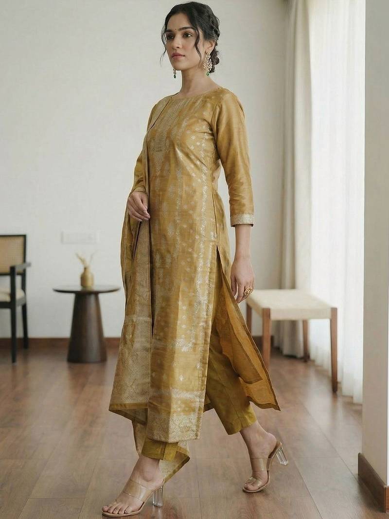 Women Regular Kurta with Trousers & With Dupatta