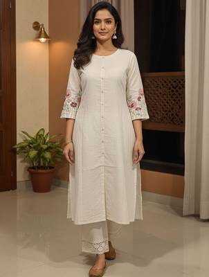 Women Floral Embroidered Regular Thread Work Kurta with Trousers 1