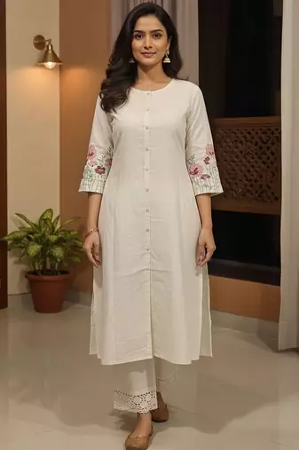Women Floral Embroidered Regular Thread Work Kurta with Trousers
