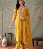 Women Ethnic Motifs Embroidered Regular Thread Work Kurta with Trousers & With Dupatta