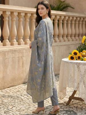 Women Ethnic Motifs Embroidered Regular Kurta with Trousers & With Dupatta 3