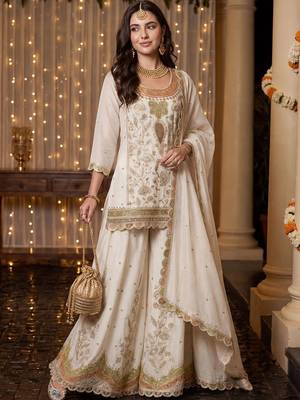 Women Ethnic Motifs Embroidered Regular Thread Work Kurta with Sharara & With Dupatta 1