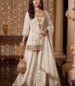 Women Ethnic Motifs Embroidered Regular Thread Work Kurta with Sharara & With Dupatta