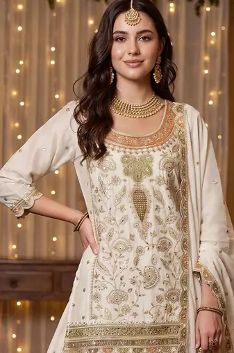 Women Ethnic Motifs Embroidered Regular Thread Work Kurta with Sharara & With Dupatta