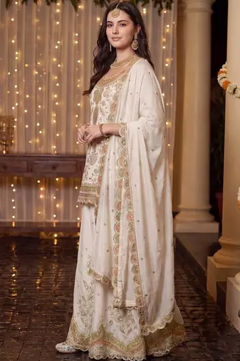 Women Ethnic Motifs Embroidered Regular Thread Work Kurta with Sharara & With Dupatta