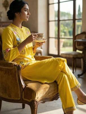 Women Floral Embroidered Regular Thread Work Kurta with Trousers 2