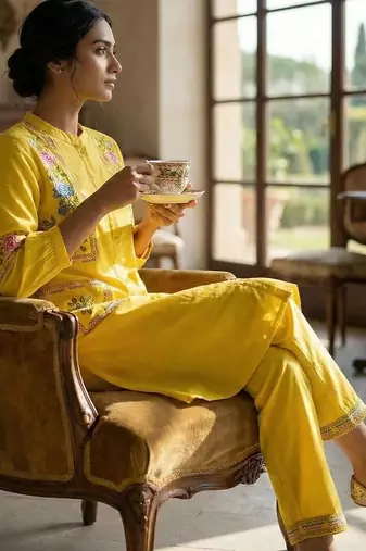 Women Floral Embroidered Regular Thread Work Kurta with Trousers