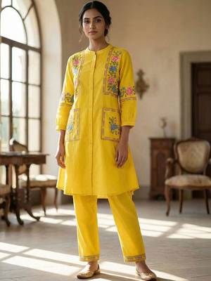 Women Floral Embroidered Regular Thread Work Kurta with Trousers 3