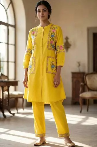 Women Floral Embroidered Regular Thread Work Kurta with Trousers