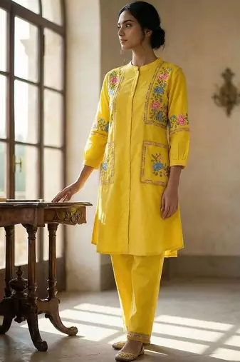 Women Floral Embroidered Regular Thread Work Kurta with Trousers