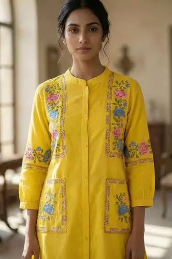 Women Floral Embroidered Regular Thread Work Kurta with Trousers