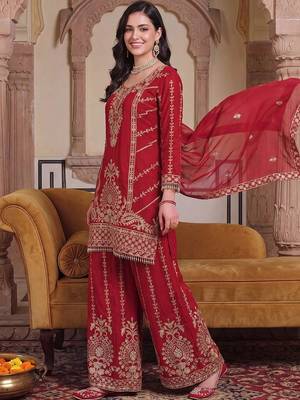 Women Ethnic Motifs Embroidered Regular Kurta with Sharara & With Dupatta 1