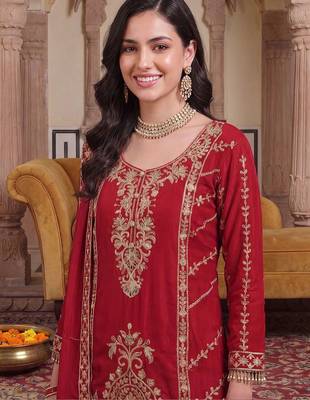 Women Ethnic Motifs Embroidered Regular Kurta with Sharara & With Dupatta 2