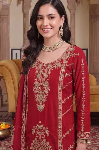 Women Ethnic Motifs Embroidered Regular Kurta with Sharara & With Dupatta