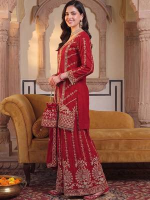 Women Ethnic Motifs Embroidered Regular Kurta with Sharara & With Dupatta 3