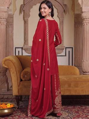 Women Ethnic Motifs Embroidered Regular Kurta with Sharara & With Dupatta 4