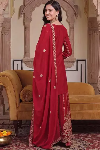 Women Ethnic Motifs Embroidered Regular Kurta with Sharara & With Dupatta