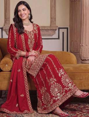 Women Ethnic Motifs Embroidered Regular Kurta with Sharara & With Dupatta 5