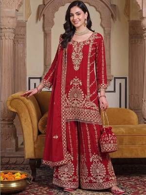 Women Ethnic Motifs Embroidered Regular Kurta with Sharara & With Dupatta 6