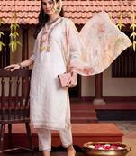 Women Ethnic Motifs Embroidered Regular Thread Work Pure Cotton Kurta with Trousers & With Dupatta