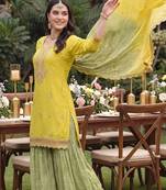 Women Ethnic Motifs Embroidered Regular Thread Work Kurta with Sharara & With Dupatta