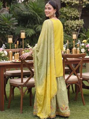 Women Ethnic Motifs Embroidered Regular Thread Work Kurta with Sharara & With Dupatta 4