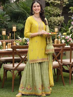 Women Ethnic Motifs Embroidered Regular Thread Work Kurta with Sharara & With Dupatta 6