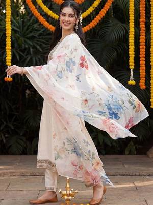 Women Ethnic Motifs Embroidered Regular Thread Work Kurta with Trousers & With Dupatta 1