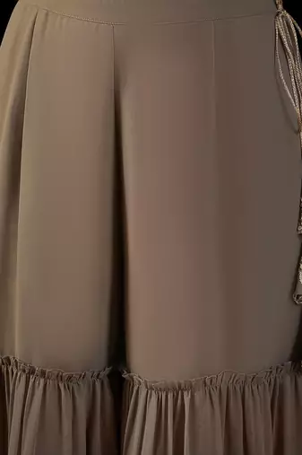 V Neck Floral Embroidered Thread Work Kurta with Sharara & Dupatta