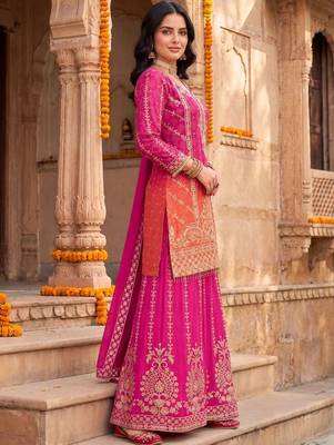 Women Ethnic Motifs Embroidered Regular Kurta with Sharara & With Dupatta 1