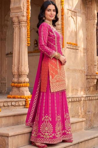 Women Ethnic Motifs Embroidered Regular Kurta with Sharara & With Dupatta