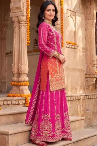 Women Ethnic Motifs Embroidered Regular Kurta with Sharara & With Dupatta