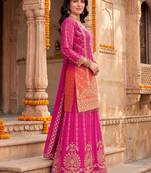 Women Ethnic Motifs Embroidered Regular Kurta with Sharara & With Dupatta