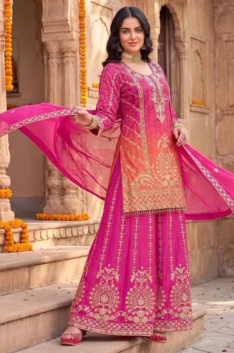 Women Ethnic Motifs Embroidered Regular Kurta with Sharara & With Dupatta