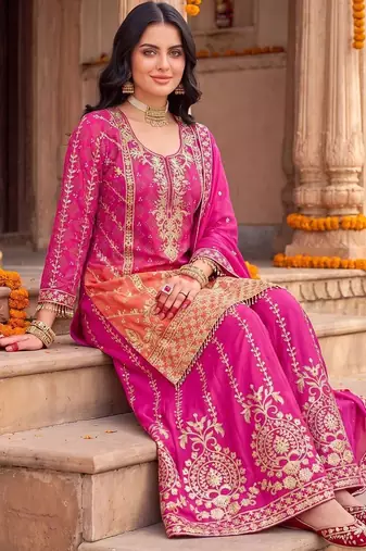 Women Ethnic Motifs Embroidered Regular Kurta with Sharara & With Dupatta