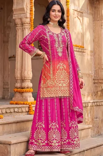 Women Ethnic Motifs Embroidered Regular Kurta with Sharara & With Dupatta