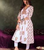 Floral Printed Panelled  Cotton A-Line Kurta With Trousers