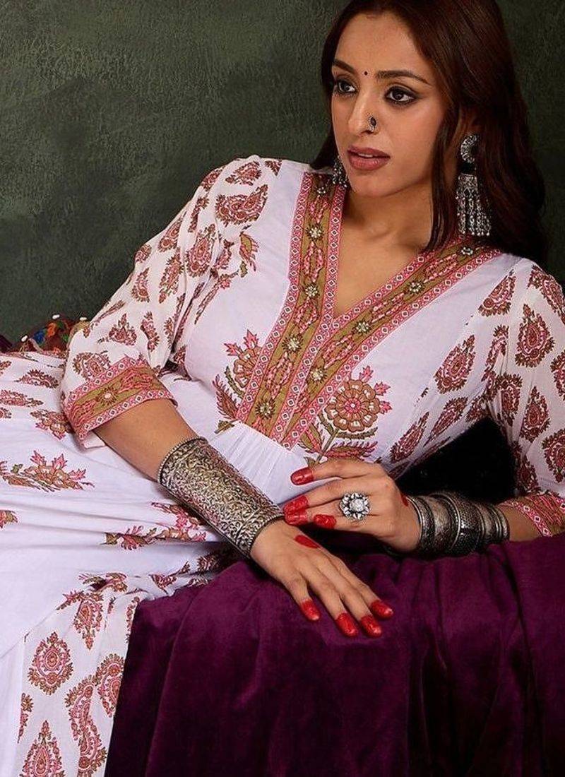 Floral Printed Panelled Pure Cotton A-Line Kurta With Trousers