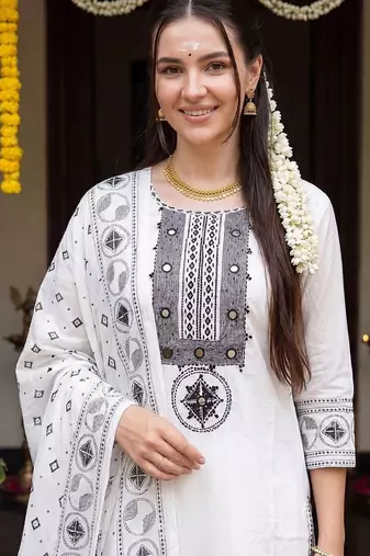 Women Ethnic Motifs Printed Regular Pure Cotton Kurta with Pyjamas & With Dupatta