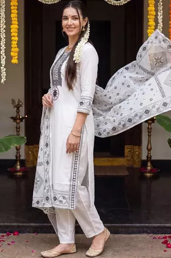 Women Ethnic Motifs Printed Regular Pure Cotton Kurta with Pyjamas & With Dupatta
