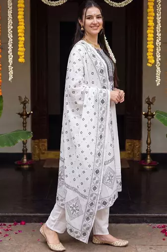 Women Ethnic Motifs Printed Regular Pure Cotton Kurta with Pyjamas & With Dupatta