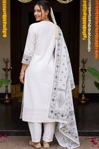 Women Ethnic Motifs Printed Regular Pure Cotton Kurta with Pyjamas & With Dupatta
