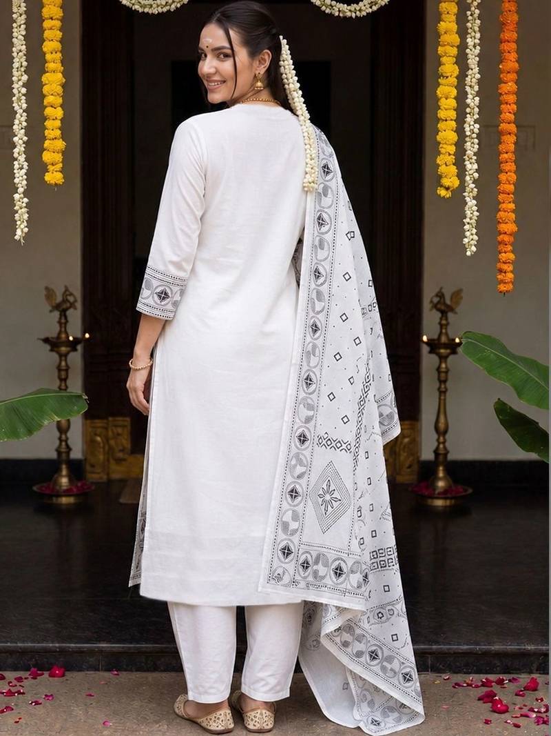 Women Ethnic Motifs Printed Regular Pure Cotton Kurta with Pyjamas & With Dupatta
