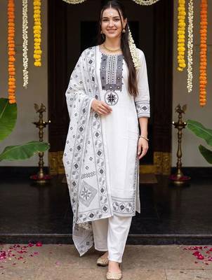 Women Ethnic Motifs Printed Regular Pure Cotton Kurta with Pyjamas & With Dupatta 6