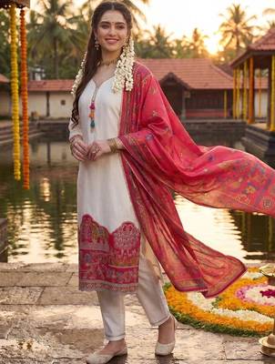 Women Ethnic Motifs Embroidered Regular Thread Work Kurta with Trousers & With Dupatta 1