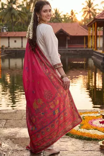 Women Ethnic Motifs Embroidered Regular Thread Work Kurta with Trousers & With Dupatta