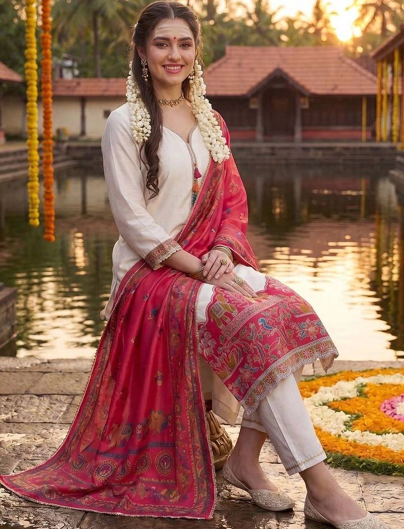 Women Ethnic Motifs Embroidered Regular Thread Work Kurta with Trousers & With Dupatta