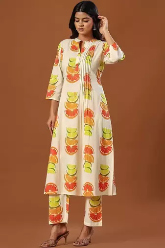 Women Printed Regular Pure Cotton Kurta with Trousers